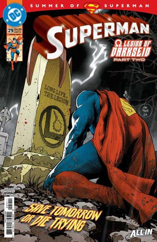 Superman comic book cover with 'Legion of Darkseid' text and Superman in a crouched position.