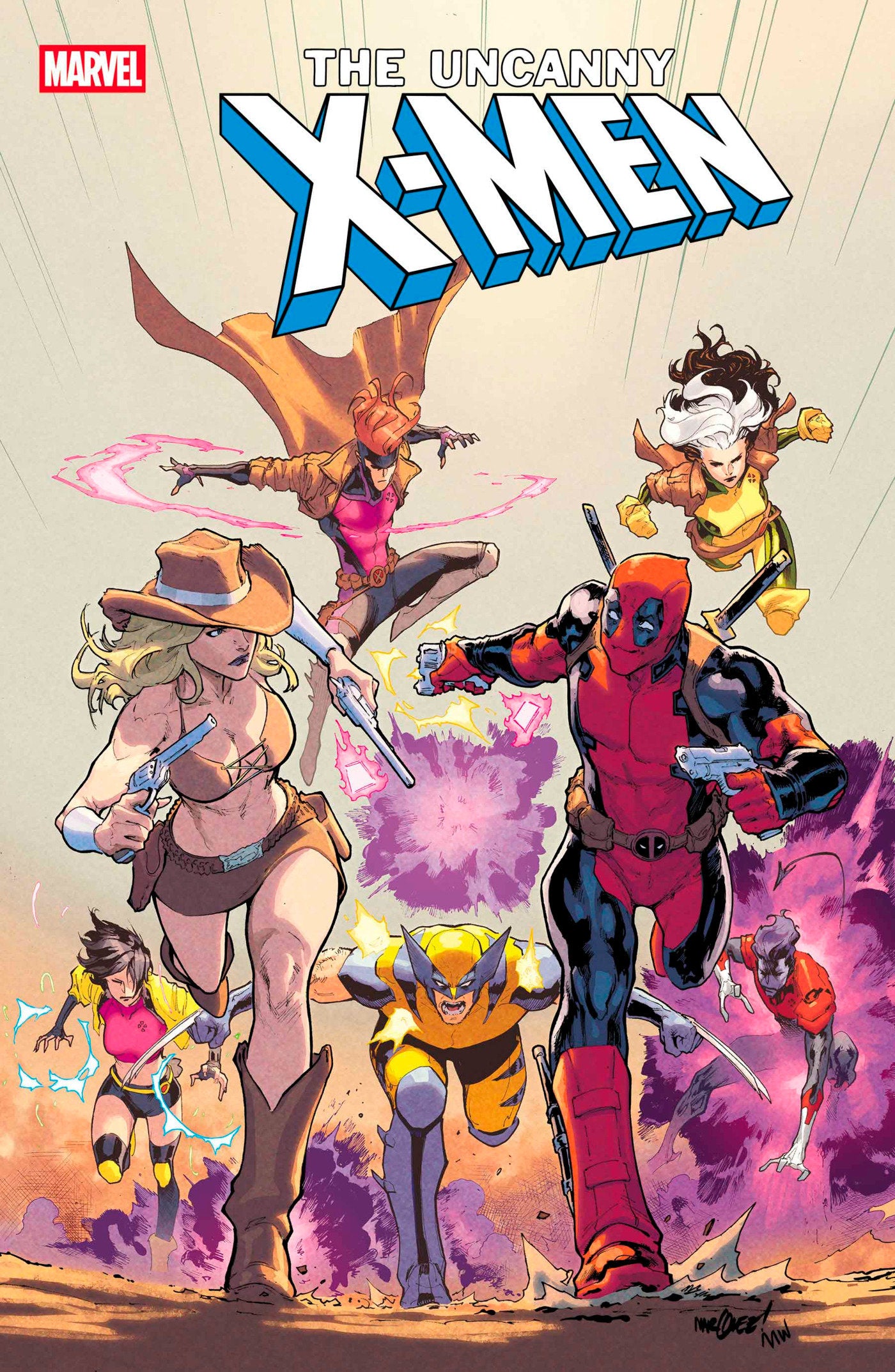 Comic book cover featuring X-Men characters with a colorful background