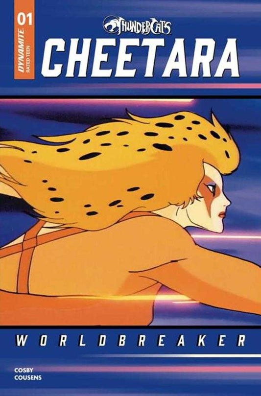 Comic book cover of Cheetara from ThunderCats with a blue and orange color scheme.