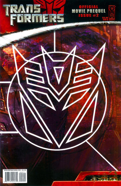 Comic book cover featuring the Decepticons logo with a red and black background