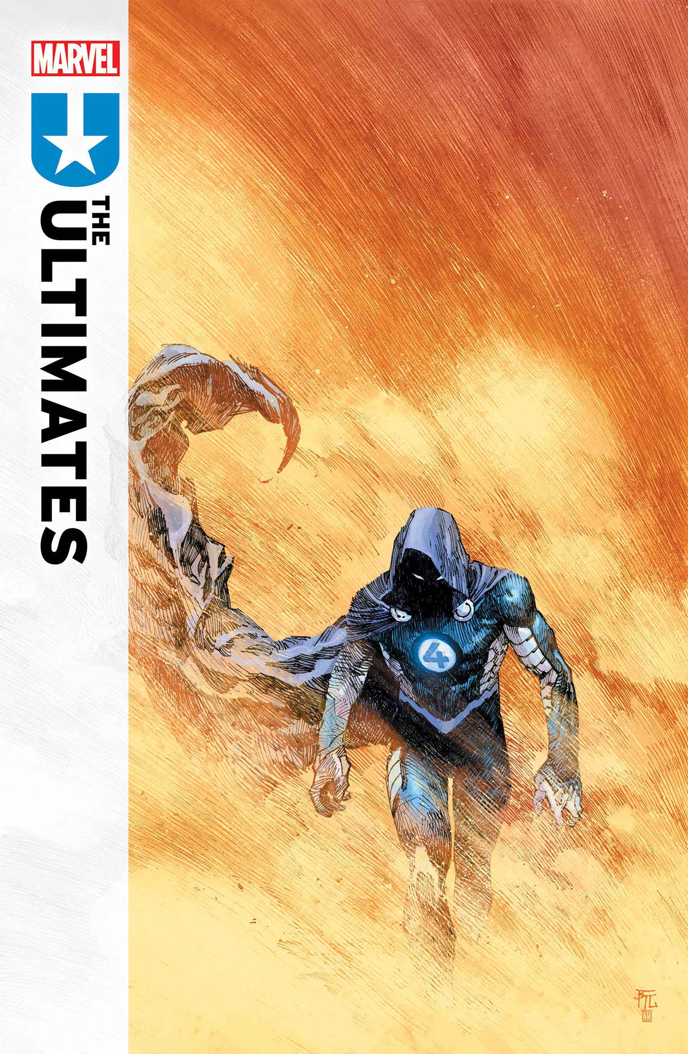 Comic book cover of 'The Ultimates' featuring two characters on a dynamic background.