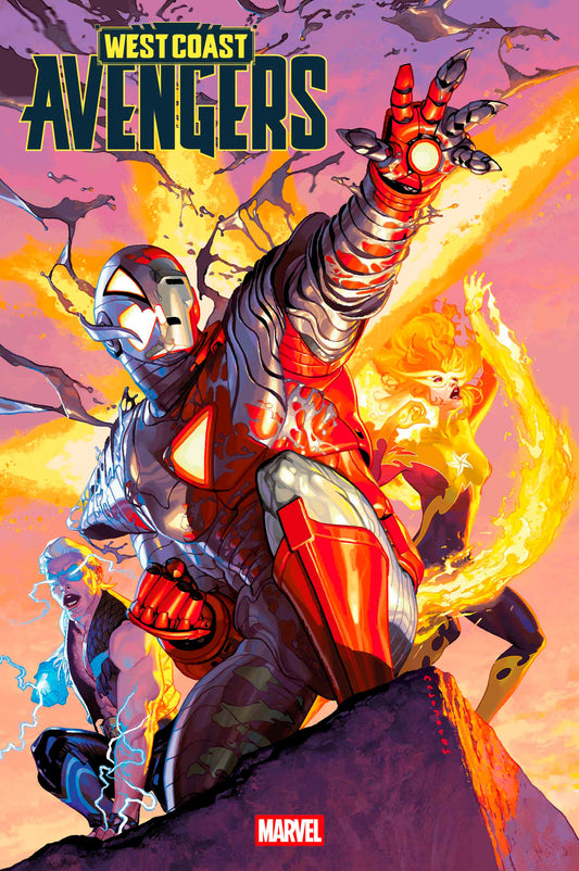 Comic book cover of West Coast Avengers featuring a superhero in action pose with vibrant colors.